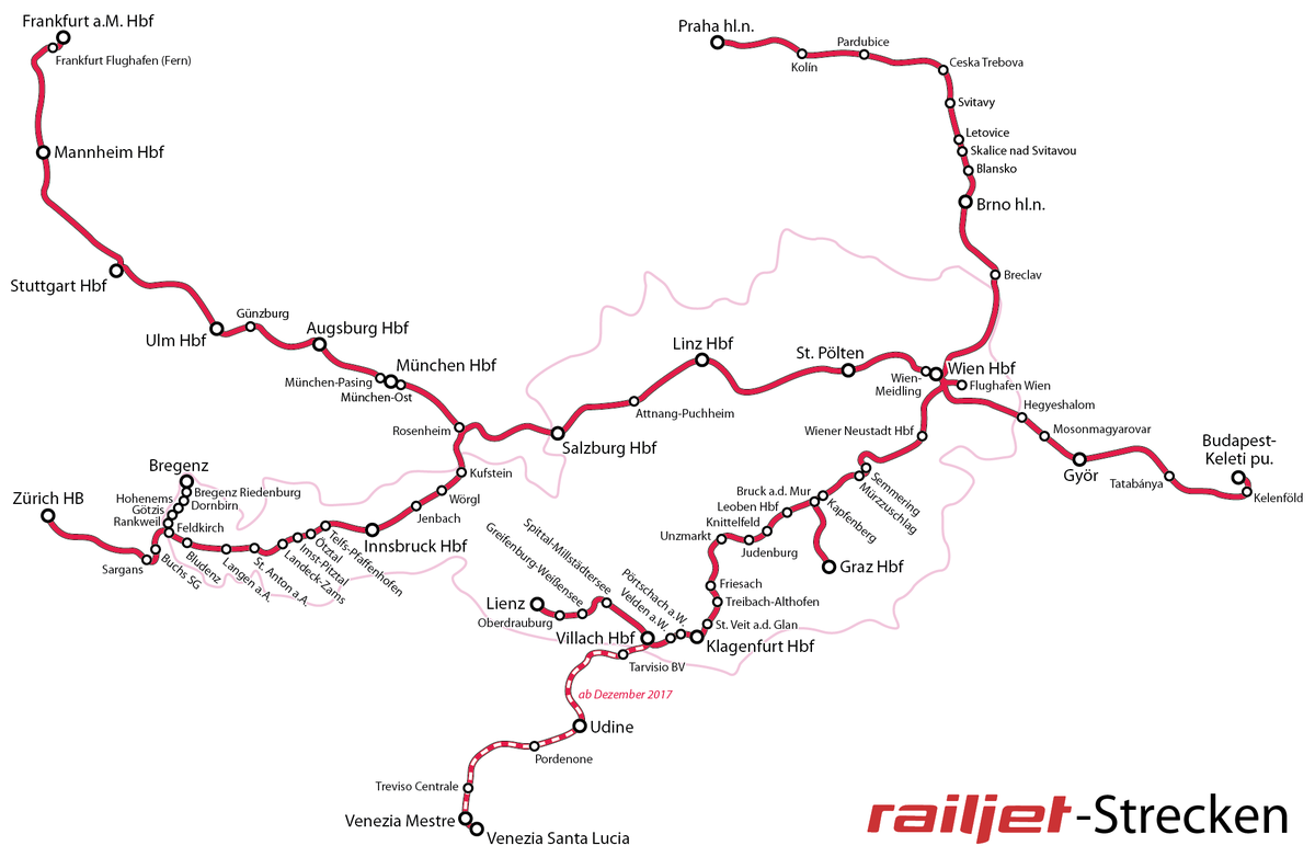 Railjetルートマップ