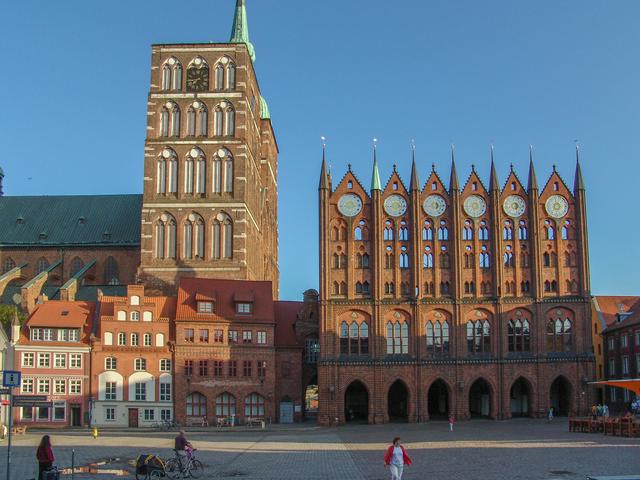 Famous Brick Gothic City Hall of Stralund, with St. Nikolai
