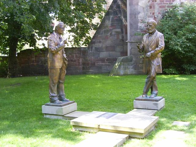 Bad Hersfeld: statues of Konrad Duden, famous dictionary author, and Konrad Zuse, computer pioneer, both citizens of the city