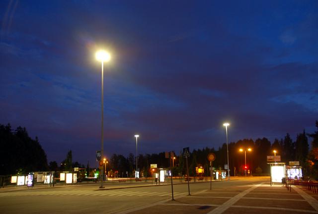 Night view of Martinlaakso bus terminal