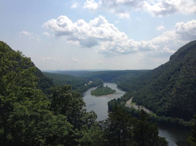 View of the Delaware Water Gap from about above it on the Mount Tammany Trail
