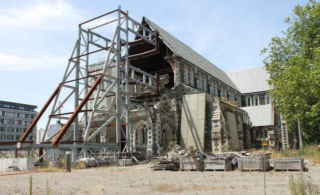 The quake-damaged ChristChurch Cathedral in 2015