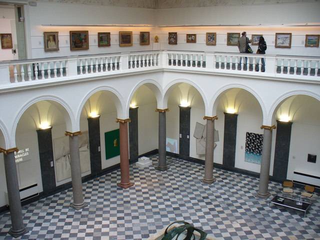 Inside the Aberdeen Art Gallery. The columns showcase the different varieties of granite quarried in the region and used to build the city, and around the UK and worldwide.