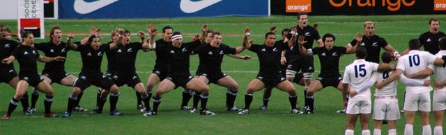 The All Blacks perform a haka before a rugby match against France