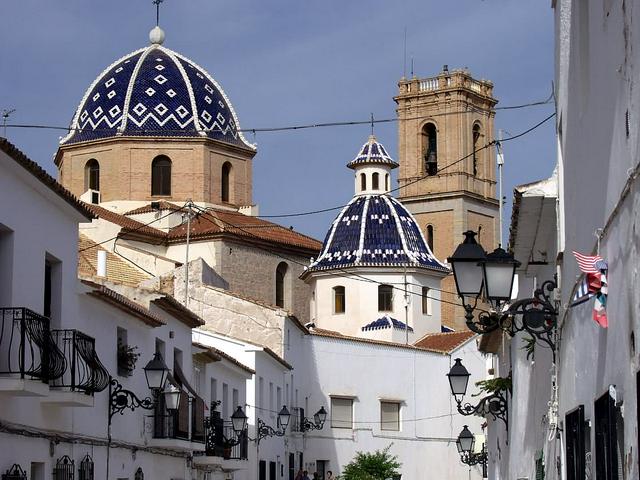 Street in the old centre with the church of Nuestra Señora del Consuelo