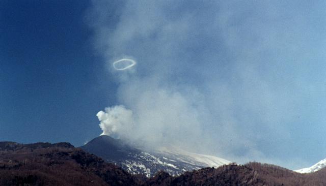 Smoke ring puffed by the volcano