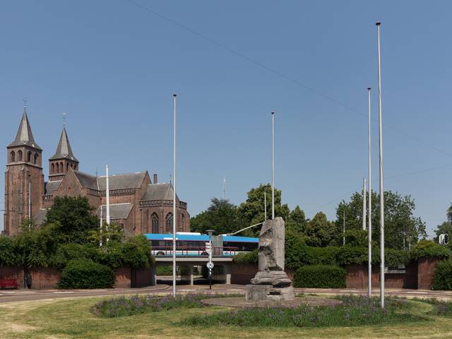 The Airborne Monument in Arnhem, with a Trolleybus in the background
