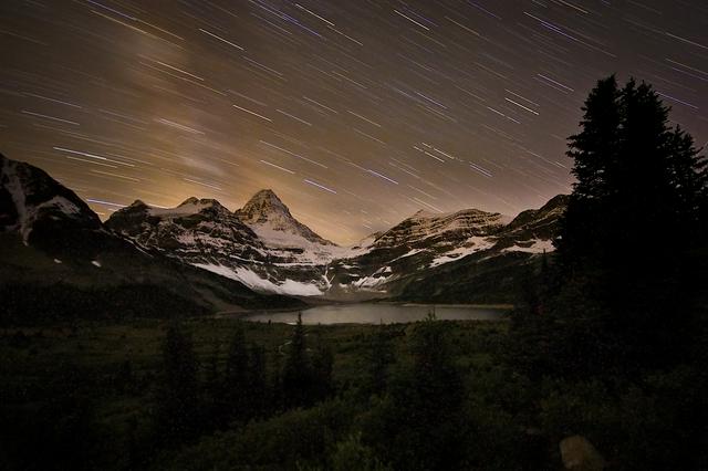  Lake Magog and Mount Assiniboine in evening twilight