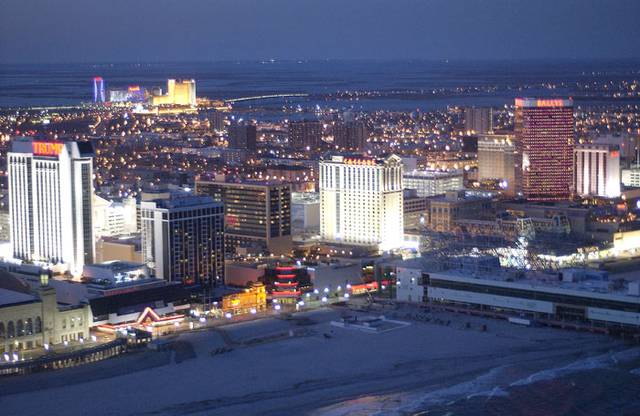 Atlantic City casinos at night.