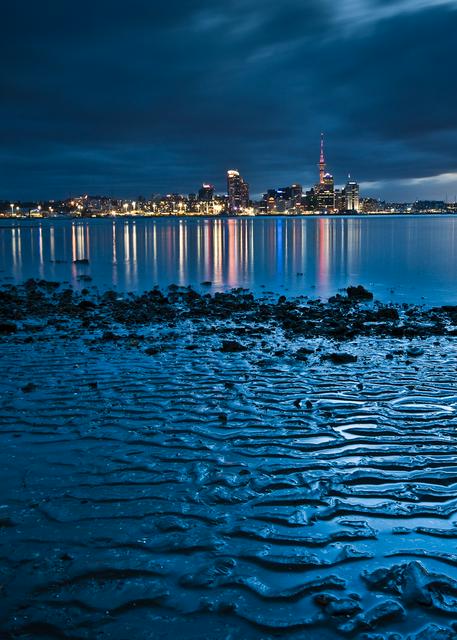 Central Auckland skyline at night from Stanley Point, Devonport