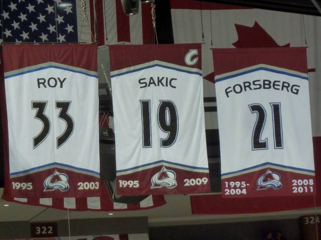 Colorado Avalanche retired jersey numbers at the Pepsi Center