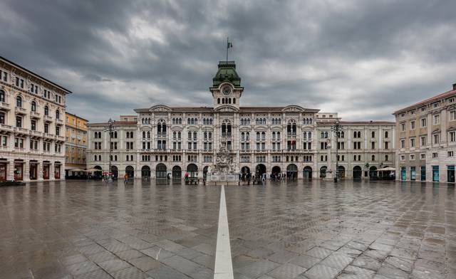 View of the town hall in a grey day, Piazza Unità