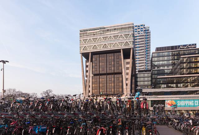 Thousands of bikes are left every day in front of the postmodern "New Babylon" complex and the Den Haag Centraal intermodal station