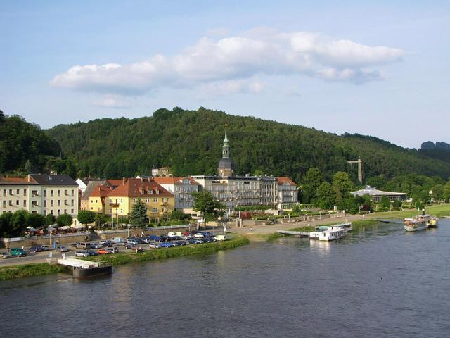 Bad Schandau old centre, seen from the opposite bank of the Elbe