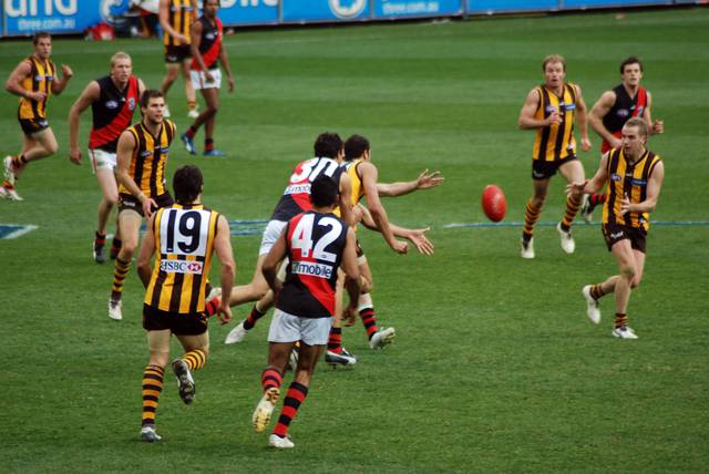 Part of an AFL match between the Hawthorn and Essendon teams