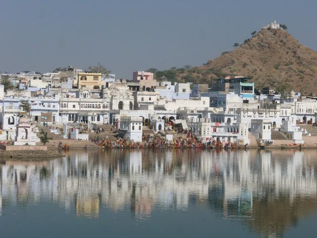 Pilgrims bathing in Pushkar Lake