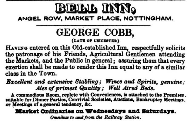 Nottingham has a lot of historic pubs - this is an advert for one of them from 1840