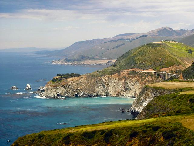 Big Sur coastline with glimpse of Bixby Bridge, Highway 1