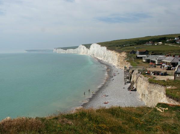 View of Birling Gap (right) and the Seven Sisters and Cuckmere Haven (back left) facing west.