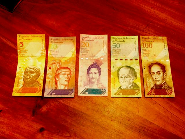 Bolivar fuerte bills, now worth little or nothing