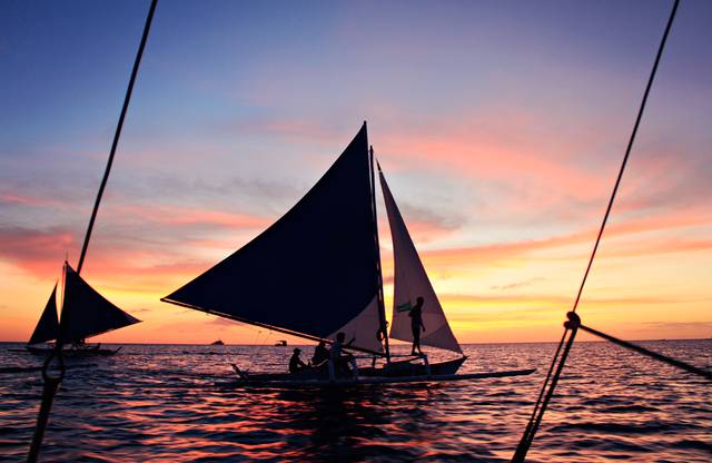 Boat trip on a sunset