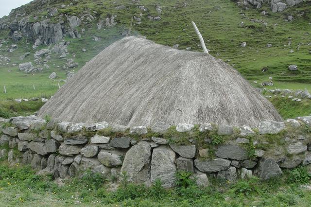 Bostadh Iron Age House with the dry stone wall