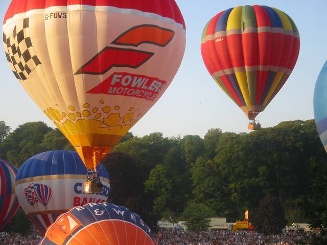 The Bristol Balloon Fiesta is held every year in August at the Ashton Court Estate, and features mass ascents of balloons, a night glow and fairground attractions.