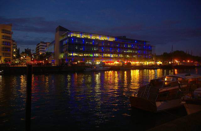 Part of the Harbourside development at night. It can be well worth a walk along the dockside after dark!