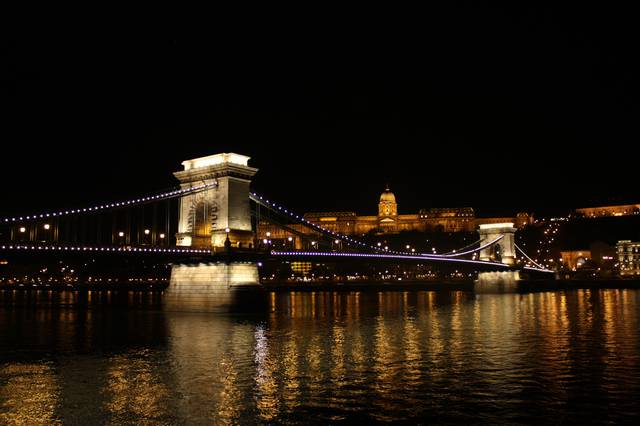 Budapest's Chain Bridge and Castle Hill at night