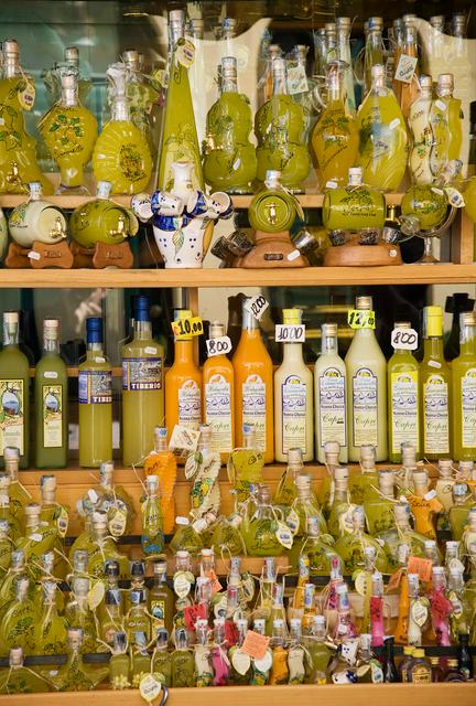 Limoncello bottles in Capri