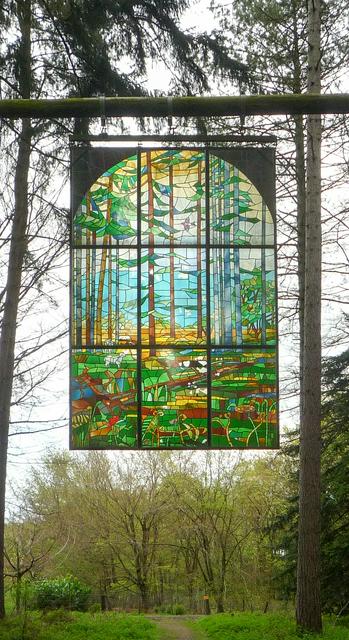 "Cathedral", a stained glass window in the Forest of Dean Sculpture Trail, Coleford