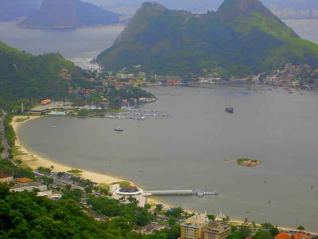 View from the Parque da Cidade (City Park) in Niterói, start off point to the hang-gliding jump that lands on the beach sand down bellow.