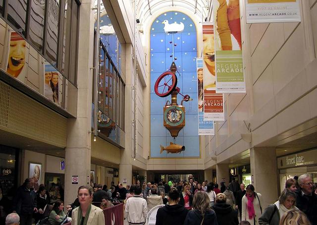 The Wishing Fish Clock in the Regent Shopping Arcade. At 45 ft (13.7 m), it's thought to be the world's tallest mechanical clock.