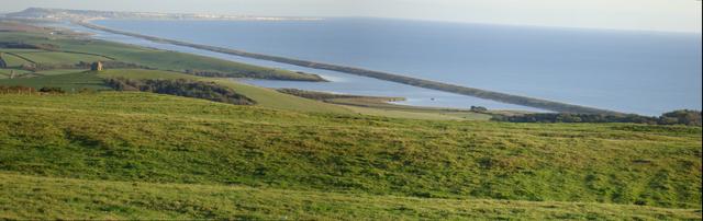 Chesil Beach and Portland Bill, looking south-east over Abbotsbury in Dorset