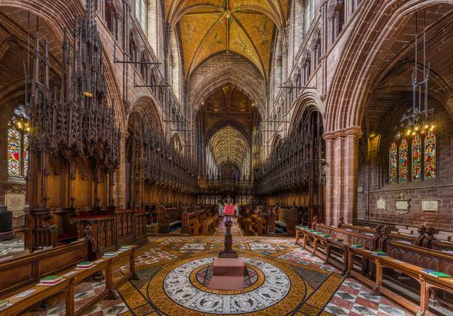 The interior of Chester's imposing cathedral, which was left untouched by Henry VIII during his dissolution of all the monasteries because he rather liked it!