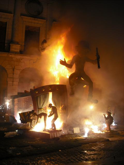Burning of a falla monument during Falles
