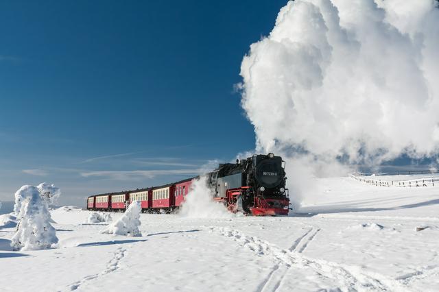 Brockenbahn heritage railway in a winter scenery