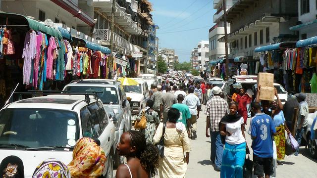 A crowded downtown street market