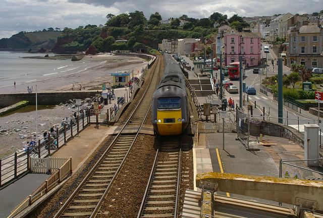 Train on Dawlish shore