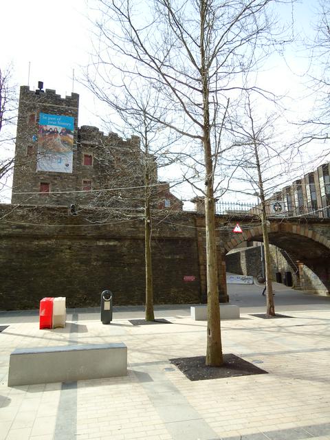 Derry Walls with the Tower Museum in the background.