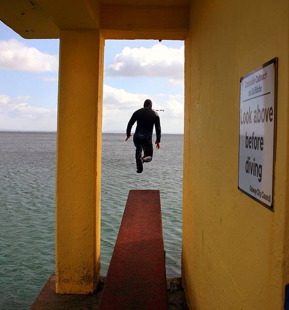 Jumping into the ocean in Salthill