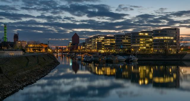 Port of Duisburg at dusk