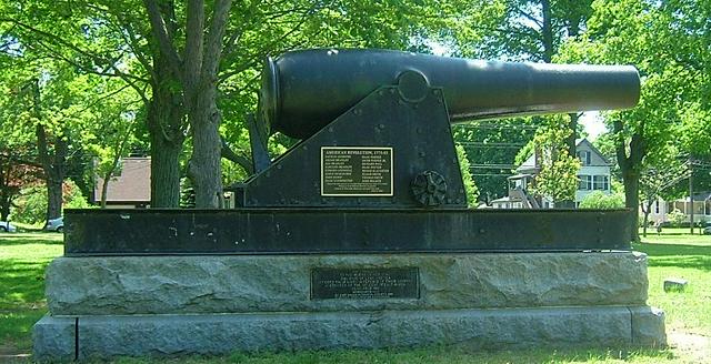 A Civil War cannon, on the town green
