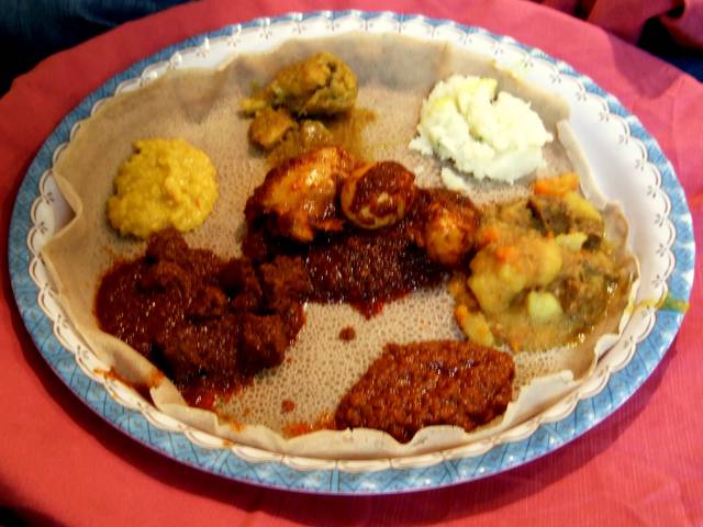 A delicious Ethiopian dinner spread