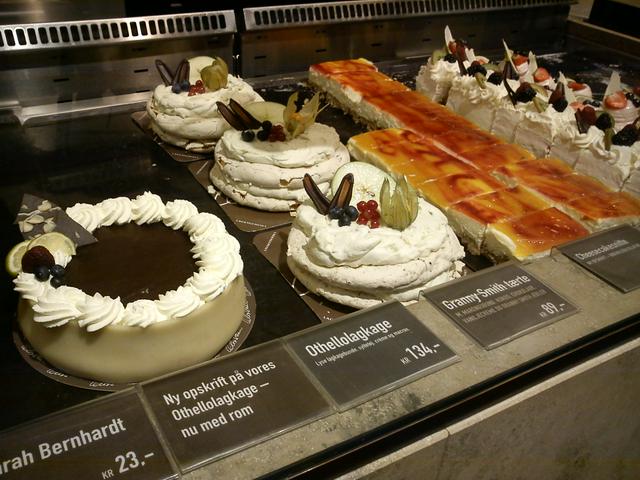 A selection of cream cakes in a Konditori.