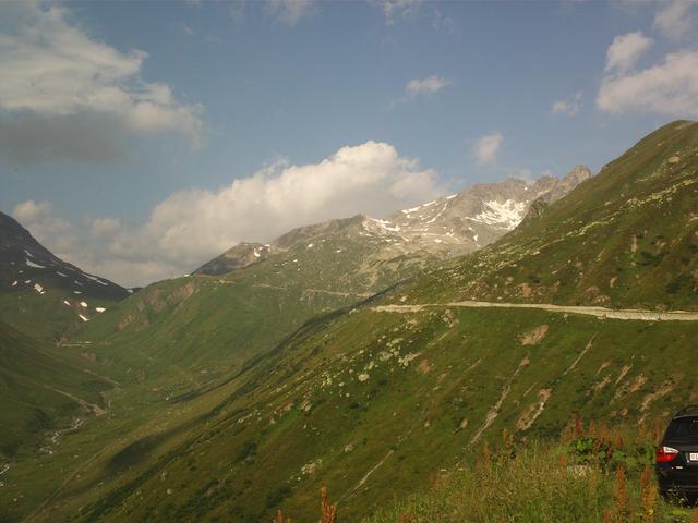 The road crossing the Furka mountain pass between the cantons of Uri and Valais