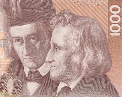 picture of the Brothers Grimm on a old 1000 Deutsche Mark note