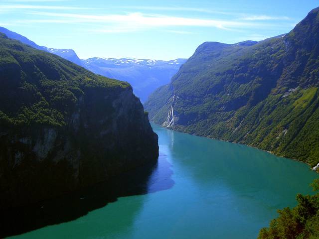 The iconic Geirangerfjord with "Seven Sisters" waterfall