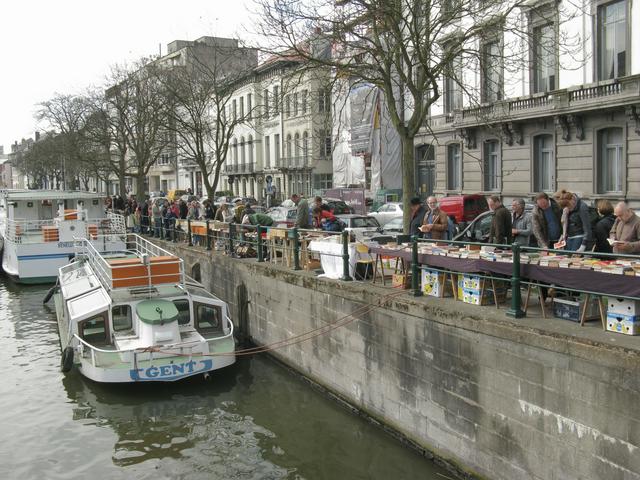 Book flea market along a canal in Ghent