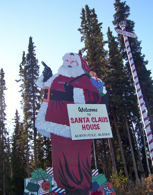 Santa Claus towers over North Pole, Alaska